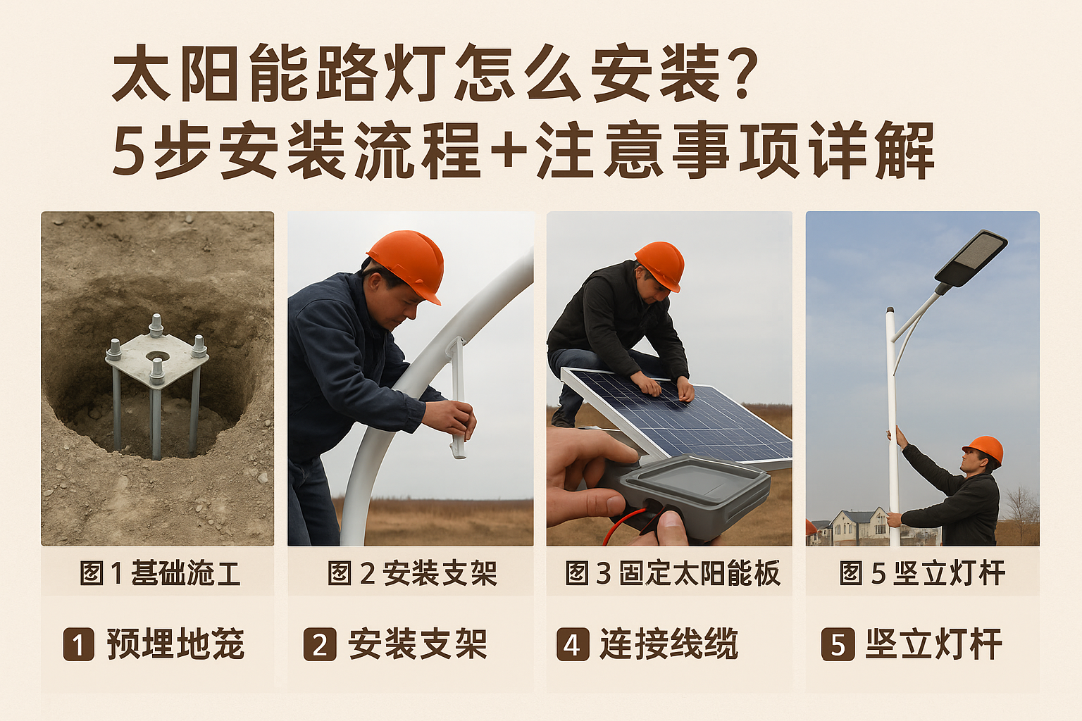 太陽能路燈怎么安裝?5步安裝流程+注意事項詳解