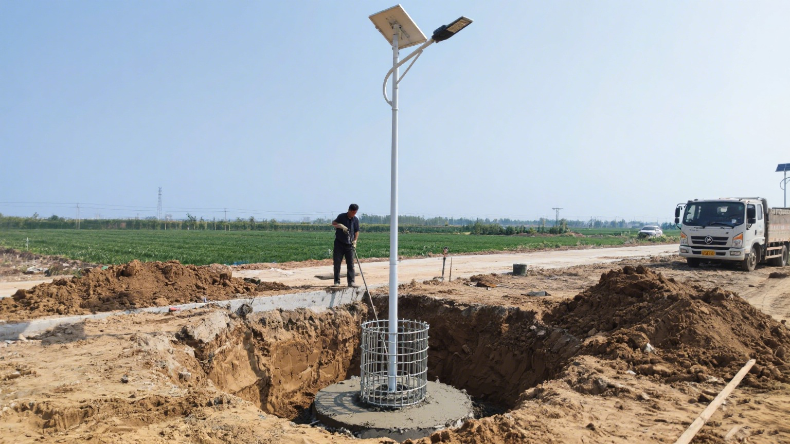 太陽能路燈地籠預(yù)埋現(xiàn)場