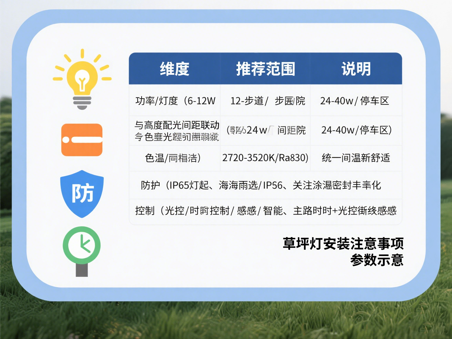 草坪燈安裝注意事項 參數(shù)示意